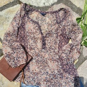 American Eagle Outfitters sheer floral top size s